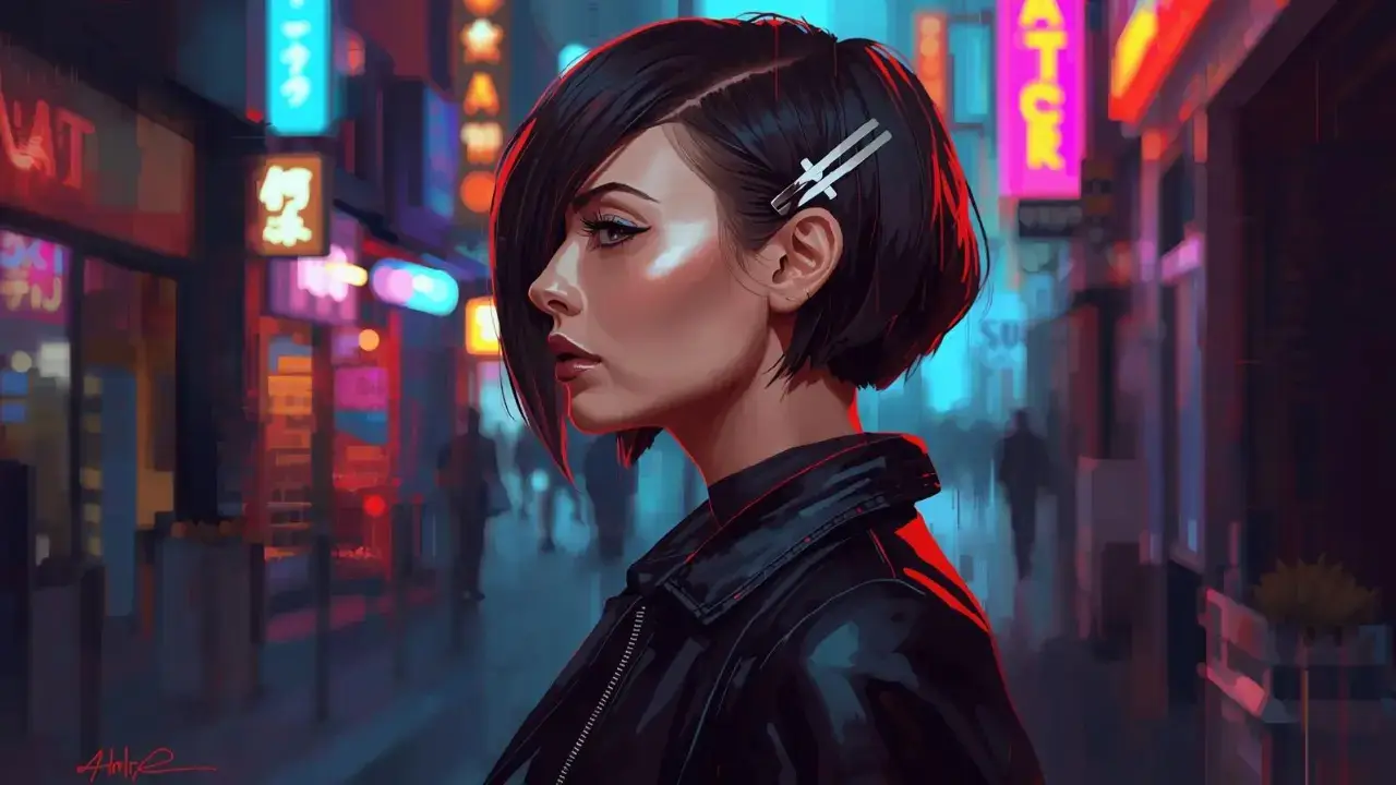 Stylish woman with a bob haircut and a hair clip in an urban setting, showcasing a trendy hair hack for short hair. Visit YesVsNo for more styling tips and tricks.