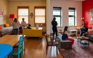 Cozy and colorful living space in a shared apartment, representing a homey Airbnb experience. Hostel or Airbnb by yesvsno.net.