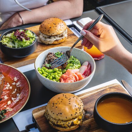 salad-and-burger-on-a-table