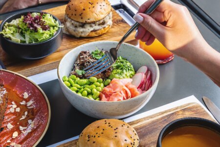 salad-and-burger-on-a-table