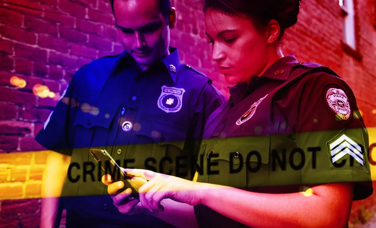 Police officers at a crime scene, representing True Crime vs. Educational Podcasts, explore more on yesversusno.net.