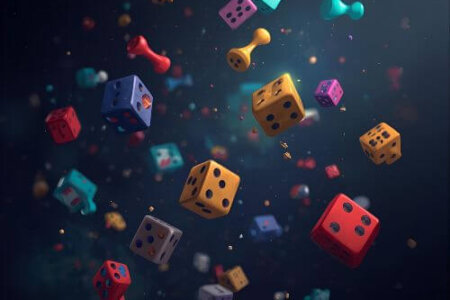A variety of colorful dice from various board games, representing the fun and randomness found in many of the best board games, such as Monopoly or Catan. Yes