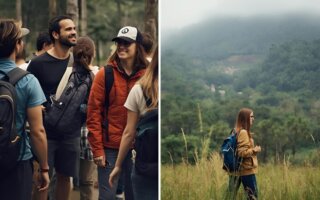 A group of travelers enjoys a hiking adventure, capturing the social energy of traveling with a group better than solo travel.