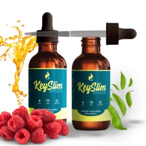 KeySlim Drops bottle with raspberry and green tea ingredients for weight management and energy