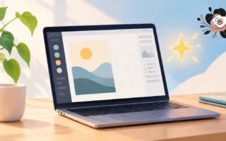 A simple, clean illustration of a laptop with a half-finished creative project on screen (a document, a design, or code) and a small glowing spark icon beside it, bright and modern, no identifiable branding or logos.yes or no to using ai for personal projects featured image.