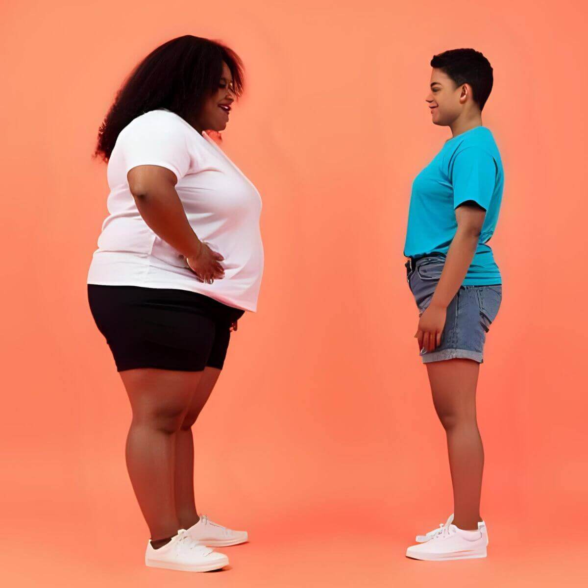 A comparison of two individuals, one with more body fat and the other slimmer, showcasing the potential benefits of intermittent fasting.