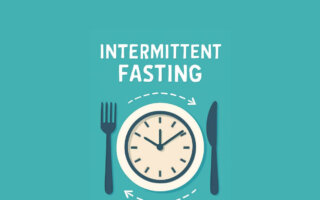 Illustration showing a clock with fork and knife symbols around it, representing intermittent fasting.