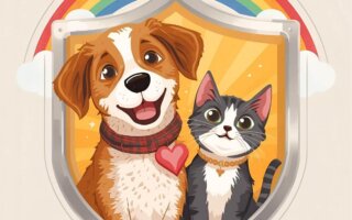 Pet insurance shield protecting a dog and cat, ensuring their health and well-being.