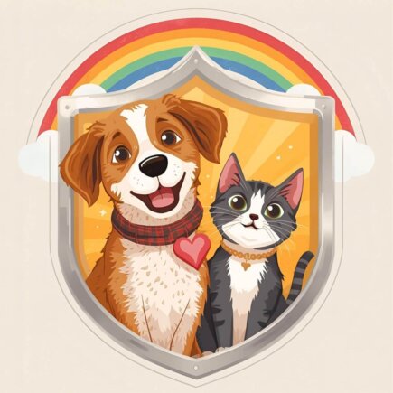 Pet insurance shield protecting a dog and cat, ensuring their health and well-being.