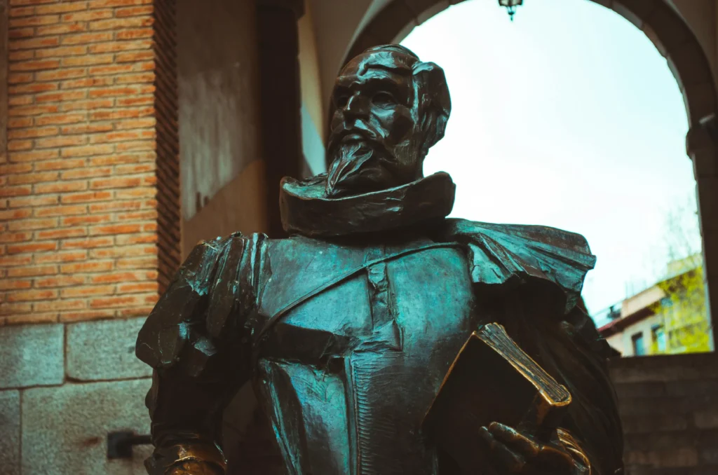 A statue of Don Quixote, representing the iconic knight-errant from Don Quixote Sayings, reflecting the eternal struggle between idealism and reality—yes vs no.