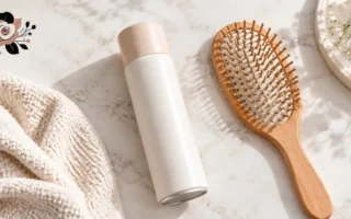 A clean, simple flat-lay of a dry shampoo can or powder bottle next to a hairbrush, bright and modern, no identifiable branding or logos.yes or no to dry shampoo featured image.