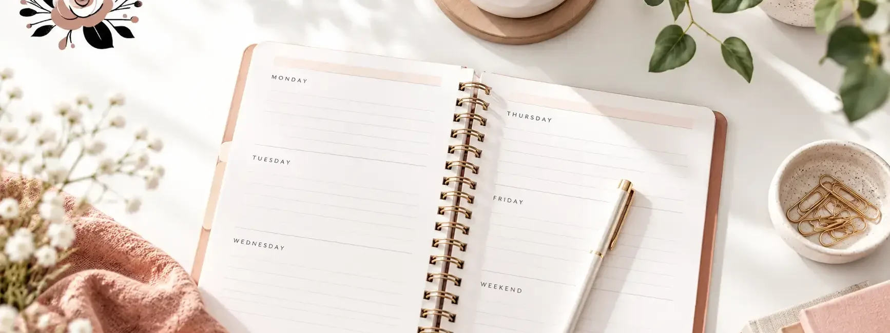 A clean, simple flat-lay of an open weekly planner with a pen resting on it, soft natural light, bright and modern, no identifiable branding or logos.yes or no to planning your week on sunday featured image.