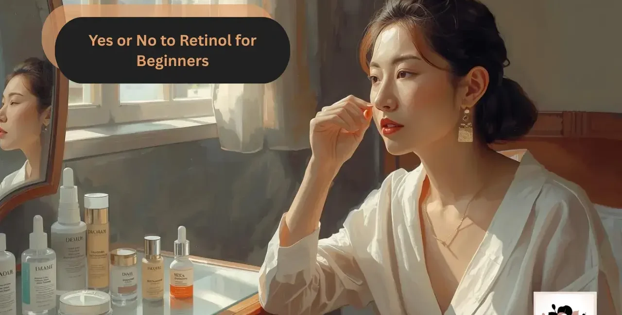 A woman applying skincare while looking at her reflection in a mirror. Get expert advice on 'Yes or No to Retinol' at YesVsNo.net.