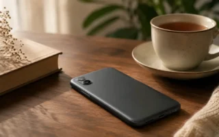A phone placed face-down on a table next to a book and a cup of tea, soft natural light, calm and intentional mood, no visible app icons or branding - yes or no to taking a social media break featured image.