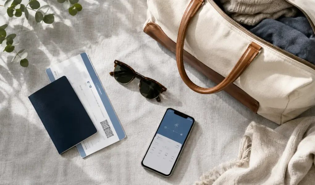 travel insurance for short trips flat lay with passport and boarding pass - YesVsNo.net
