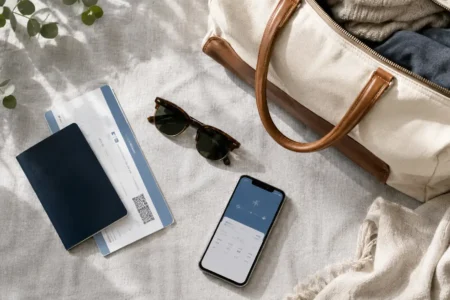 travel insurance for short trips flat lay with passport and boarding pass - YesVsNo.net