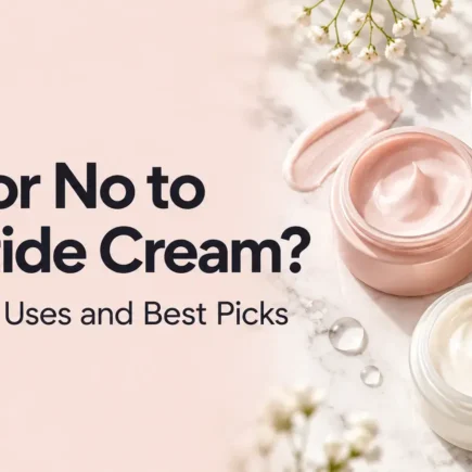 Yes or No to Peptide Cream featuring four skincare cream jars in white, blush pink, and gold, highlighting peptide cream benefits, uses, and best picks.
